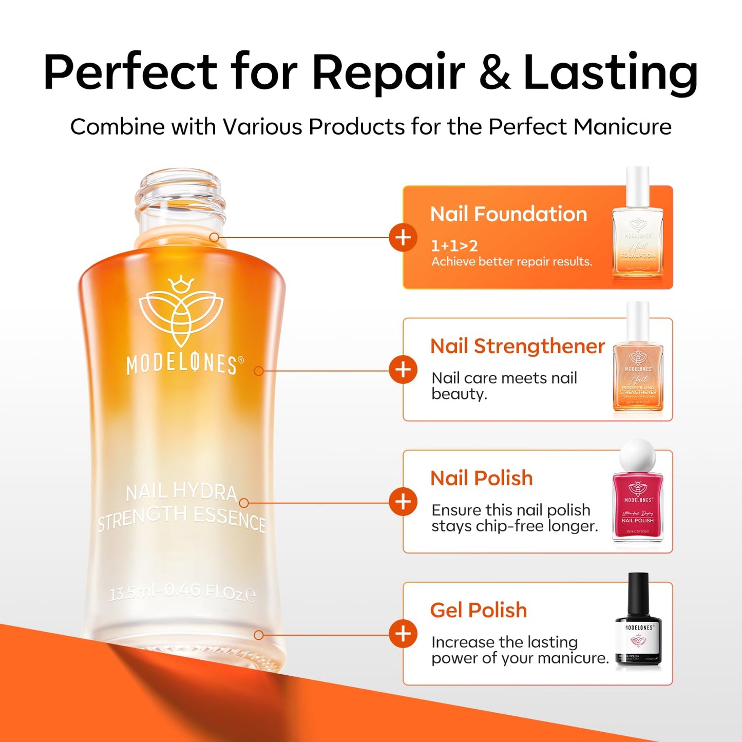 modelones Nail Strengthener and Growth Clear Nail Hardener Extra Strong and Growth 3-in-1 Scented Nails Repair for Damaged Nails Repair Mode Gifts for Women 13.5ml 0.46 Fl Oz