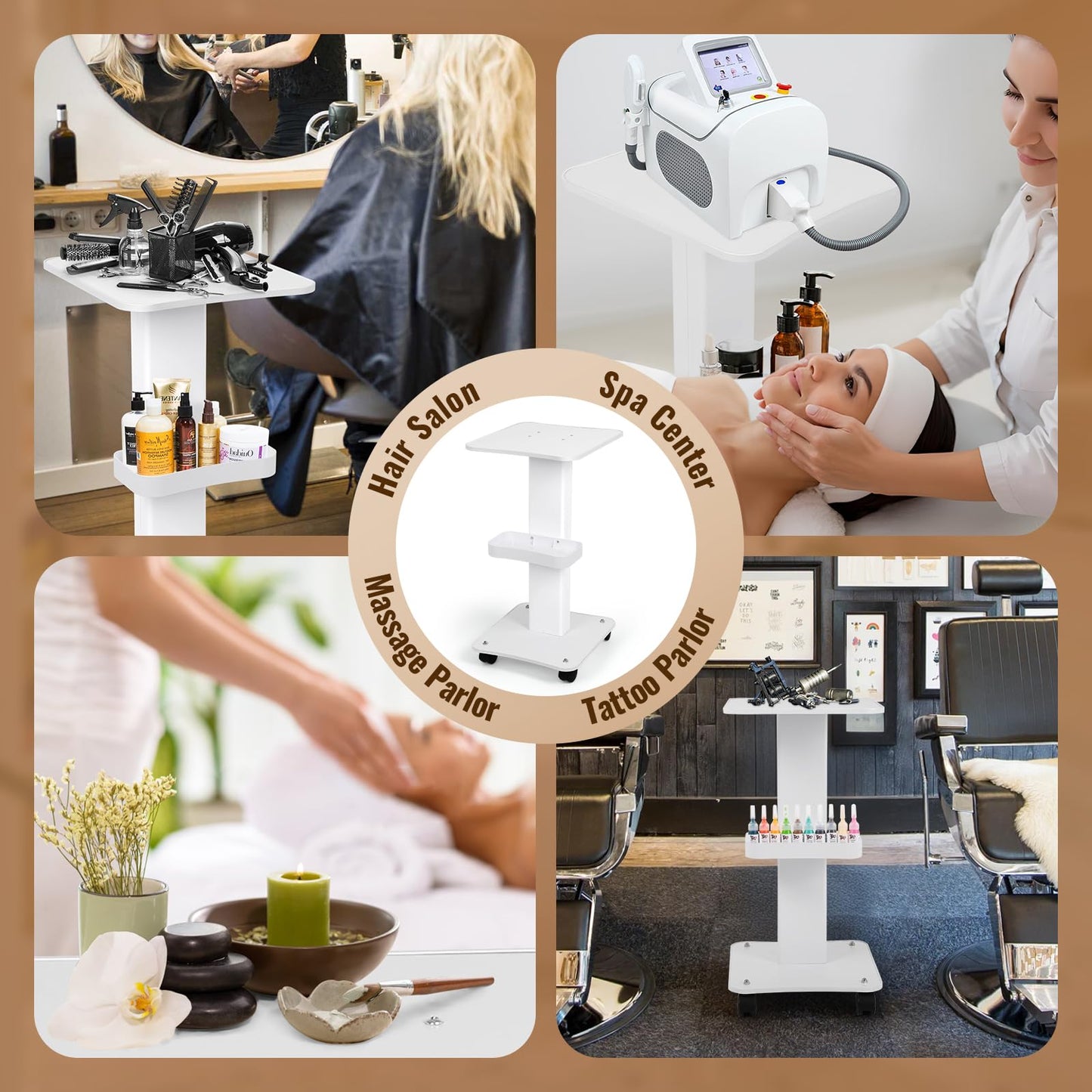 3 Tier Trolley Cart with Wheels - Esthetician Cart for Nail Technicians, Makeup Artists & Hair Stylists，Portable Salon Carts with Storage Basket，Perfect for Spa/Salon/Cosmetology Supplies