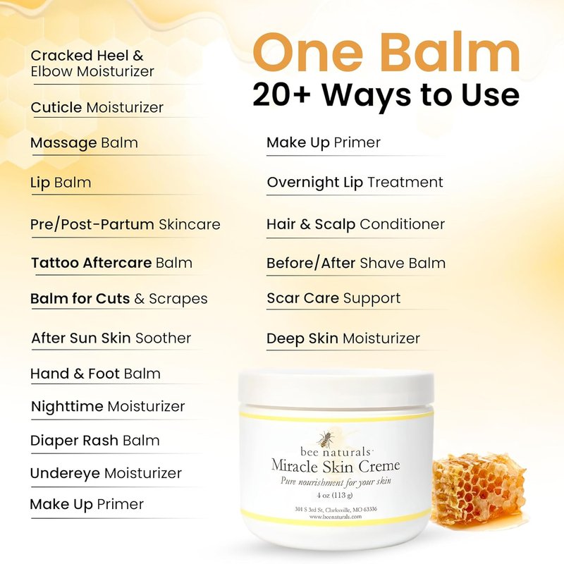 Miracle Skin Crème - All-Natural Hydrating Cream with Olive Oil, Beeswax & Coconut Oil | 4 oz for Full Body Nourishment