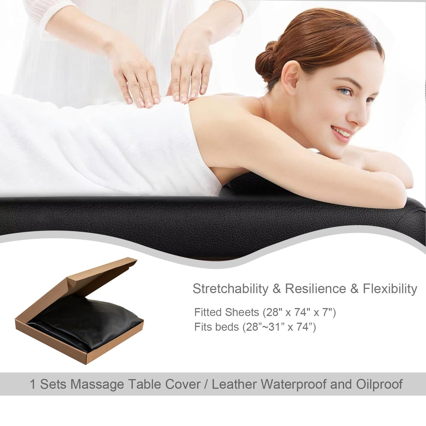 Massage Table Cover Protector Vinyl Leather Spa Bed Covers - Fits Beds 28-32" Wide, Lash Bed Protective Cover Fitted, Esthetician Accessories, Waterproof & Oilproof & Reusable & Elastic (Black)