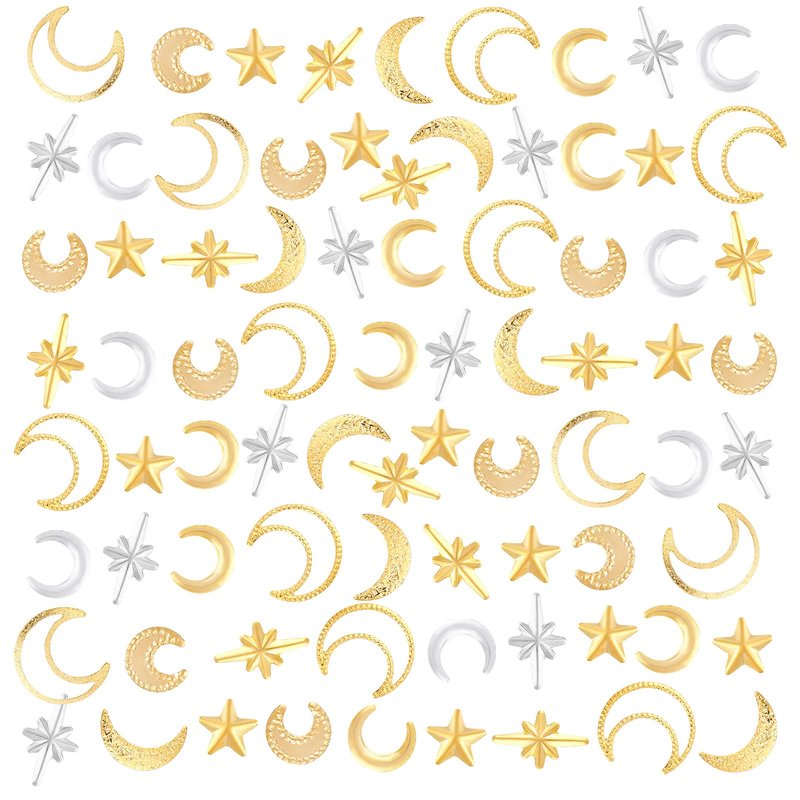 OLYCRAFT 1800Pcs Star Moon Resin Fillers Cosmos Theme Brass Charms Cabochons Hollow Moon Epoxy Resin Accessories Alloy Epoxy Resins Supplies Nail Art Decoration - Golden & Sliver