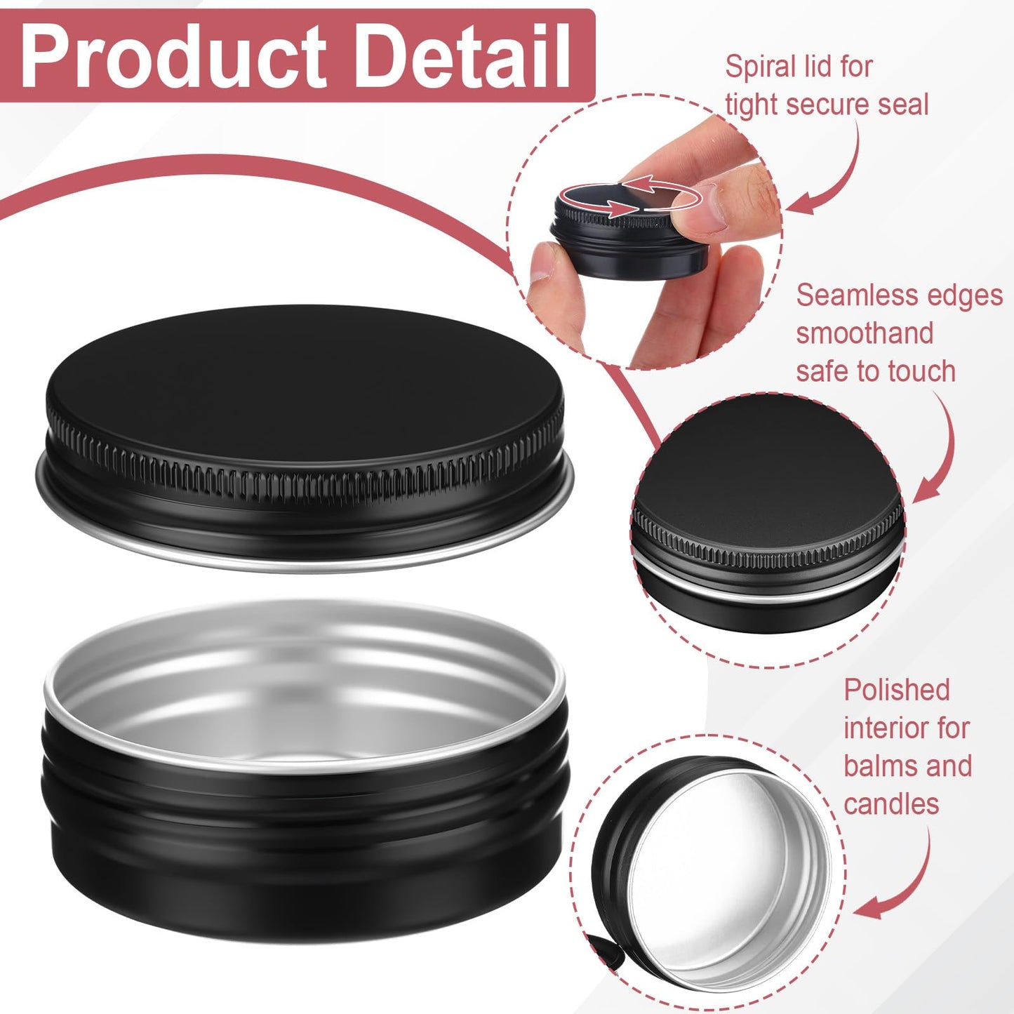 Moxweyeni 150 Pack 0.5 oz Containers with Lids 15 ml Black Tins 1/2 oz Aluminum Metal Tins Small Round Containers for Salve, Balms, Toiletries, Creams, Samples