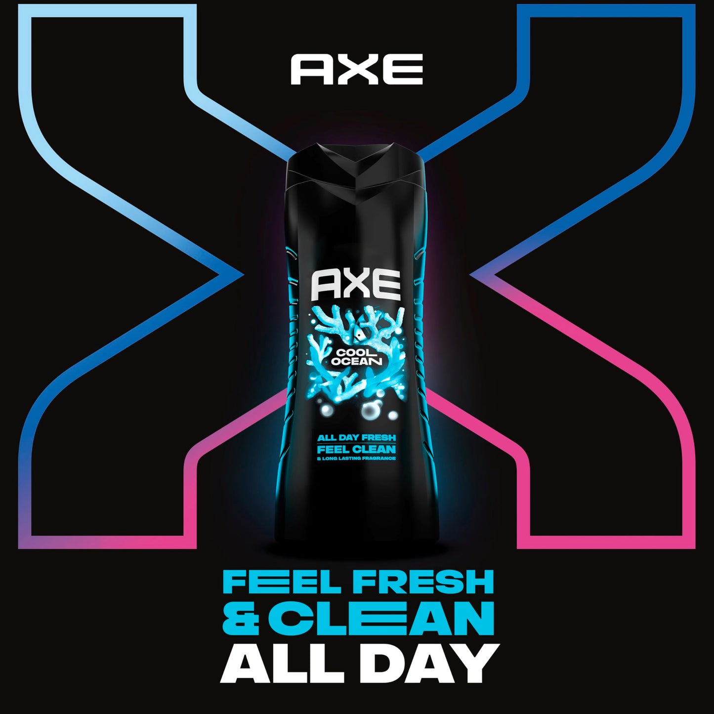 AXE Cool Ocean Men's Body Wash With Essential Oils 12H Refreshing Scent Body Wash For Men, Clean and Fresh Scent 16 oz