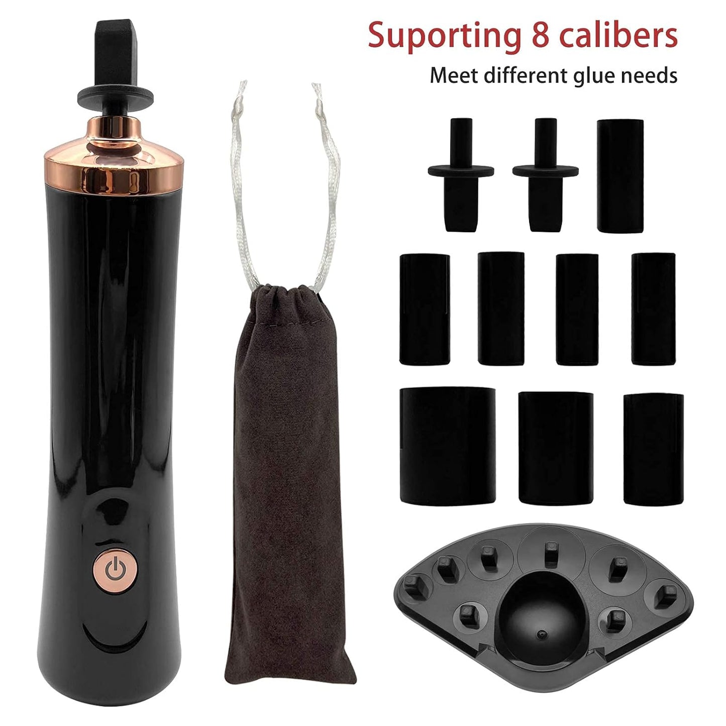 Nail Polish Mixer - Portable Electric Nail Lacquer Shaker with 2 Connectors | 8 Sizes for Even Mixing (Black)