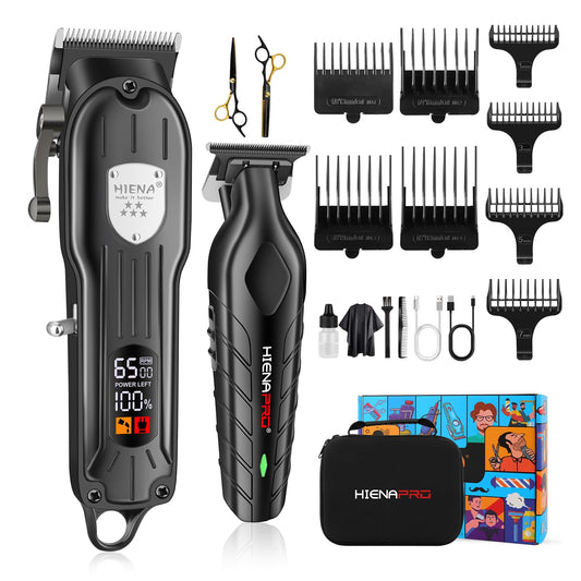 HIENA PRO Professional Hair Clippers for Men Rechargeable Barber Clippers & Trimmers Set, Cordless Hair Clippers Kit with LCD Display, Gifts for Men