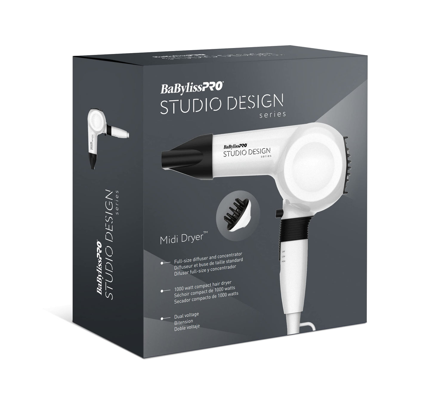 BaBylissPRO Studio Design Series Midi 1000 Watt Compact Hair Dryer, Hair Styling & Appliances, BCI250UC