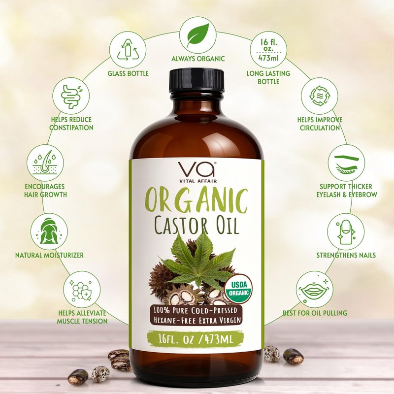 Castor Oil Pack Wrap Kit – USDA Organic, 16 oz Cold-Pressed Hexane-Free Castor Oil in Glass Bottle | Adjustable Cotton Flannel Waist & Neck Wraps | Made in USA | Liver, Abdominal & Detox Therapy