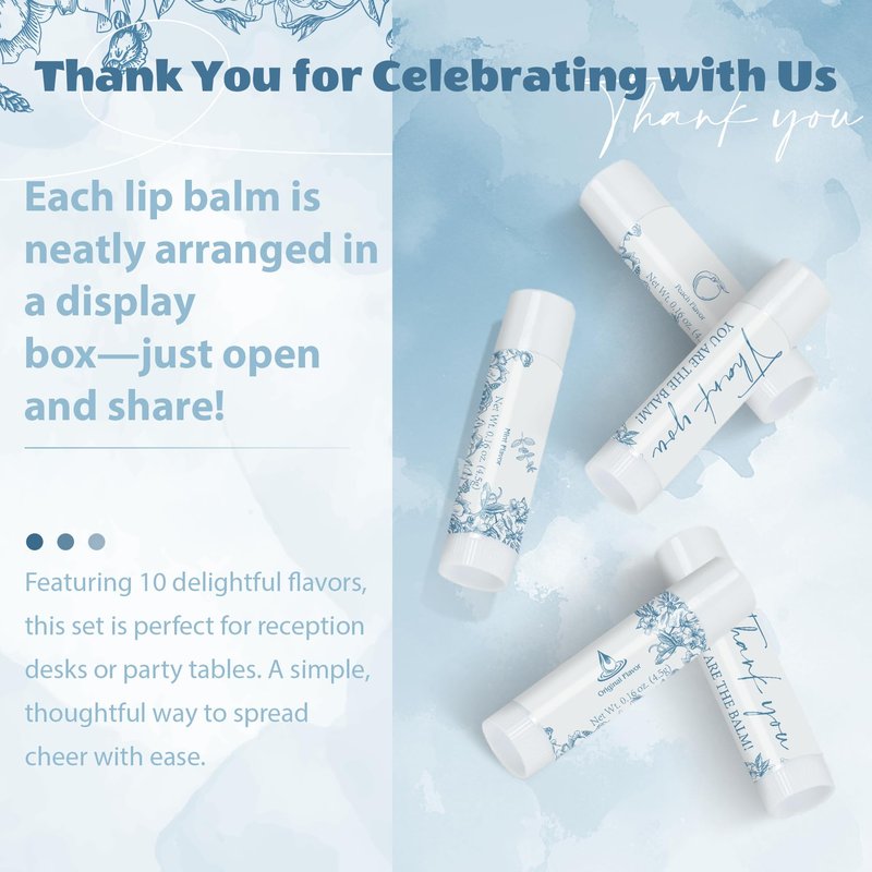 50 Pack Moisturizing Lip Balms in Bulk Blue Flower Wedding Gifts Reception Ideas Party Favors Thank You For Celebrating With Us Baby Shower Birthday Gift You Are The Balm Beeswax Something Blue