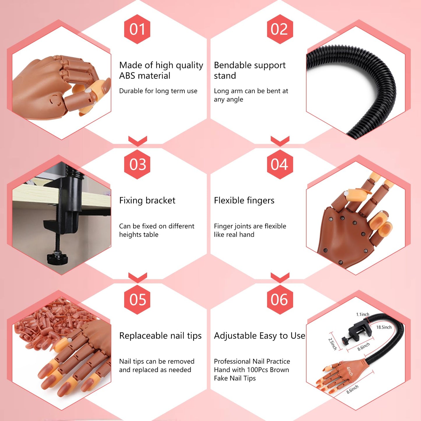 Nail Practice Hand for Acrylic Nail Kit, Fake Nail Mannequin Hand for Nails Practicing, Nail Training Finger with Acrylic Nail Kit Powder Nail Art Tools Professional Nail Starter Set
