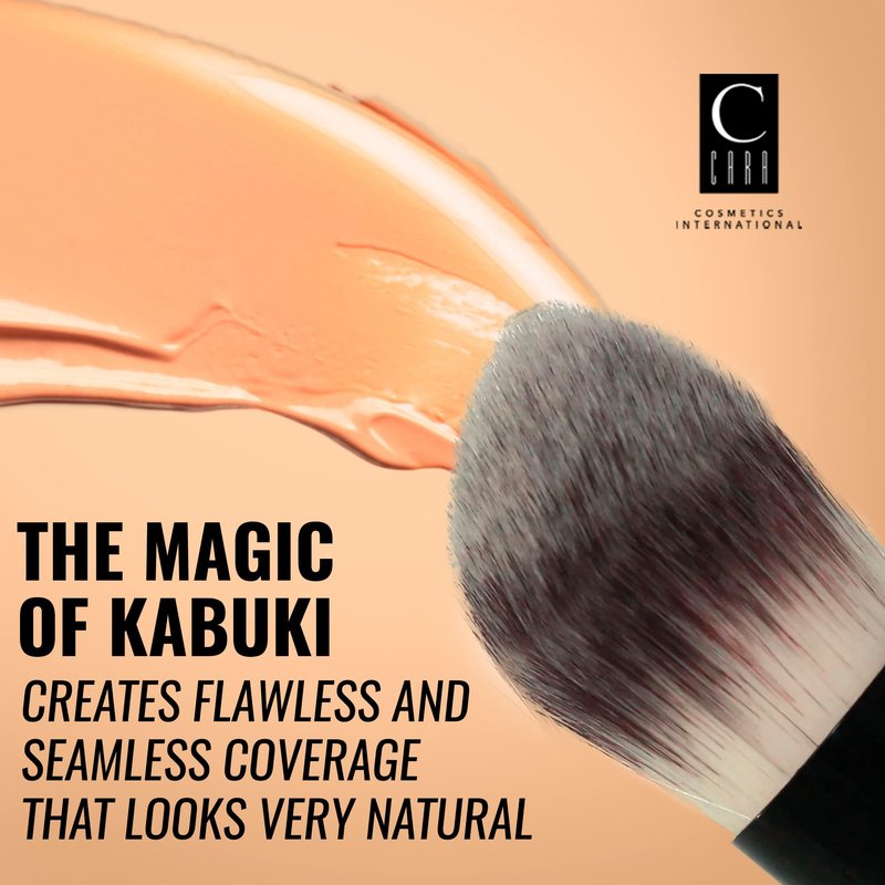 CARA Cosmetics Kabuki Brush #17 - Compact Makeup Face Brush, Blending Brush for Loose Powder, Blush, Foundation. Bronzer & Liquid Makeup, Seamless Retractable Blush Brush, Flawless Travel Makeup Brush