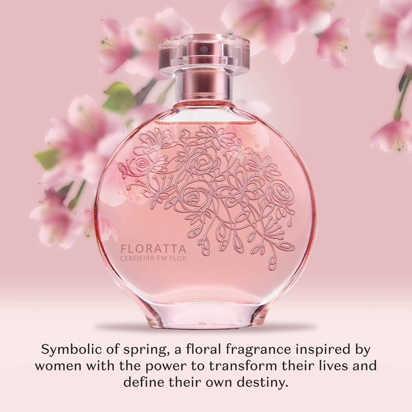 O Boticário Floratta Cherry Blossom Eau de Toilette - Delicate Floral Fragrance for Women - Sweet Cherry & Soft Petals - Long Lasting Everyday Womens Perfume - Cruelty-Free & Vegan - 2.5 oz (75 ml)