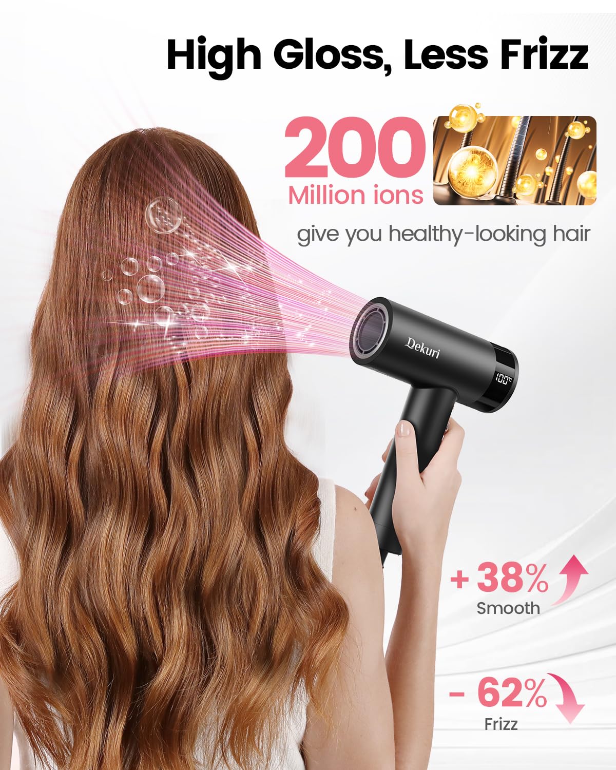 Dekuri Hair Dryer, 110,000 RPM High-Speed Fast Drying Blow Dryer, 200 Million Ionic Lightweight Hairdryer with Diffuser, Magnetic Nozzle, 4 Temps & 2 Speeds, Low Noise for Women & Men, Black