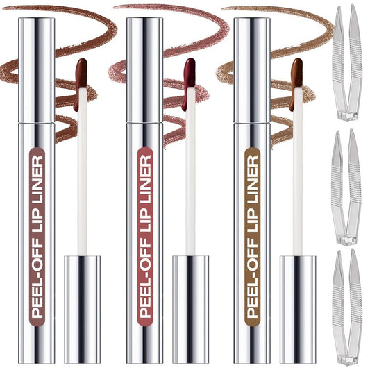 KIMIEYE 3 Colors Peel Off Lip Liner Stain with Tweezer Kit, Long Lasting Waterproof Lip Tint Stains Makeup Set with Matte Finish for Women, Natural Look, Easy to Use, for All Skin Types (#2,3,4)