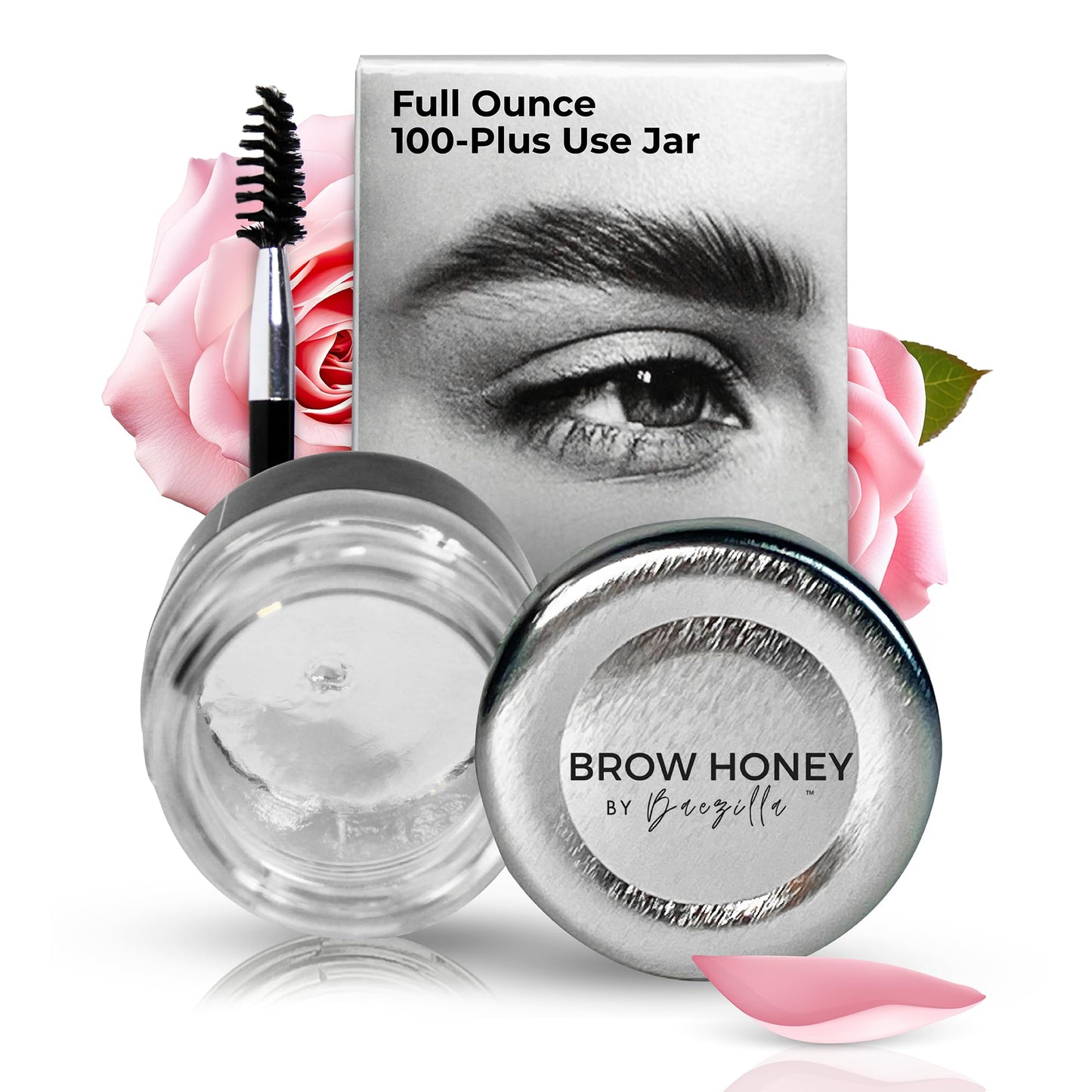 Baezilla Brow Honey Eyebrow Gel, Long Lasting Clear Brow Gel, Natural Pink Rose Fragrance