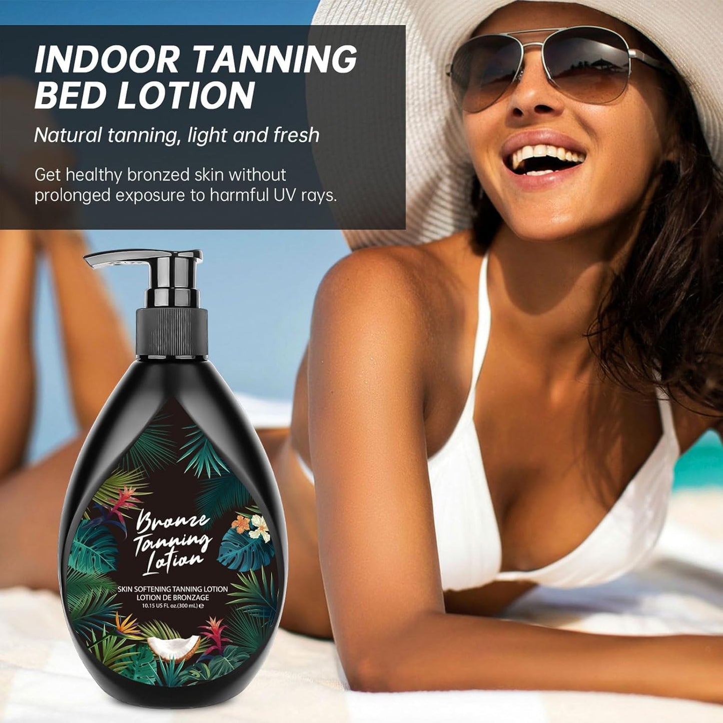 Tanning Bed Lotion, Instant Dark Tanning Lotion, Tanning Bed Lotion With Bronzer, Free of Cruelty, Gluten, Mineral Oil, Moisturizing Formula for All Skin Types,10.15oz