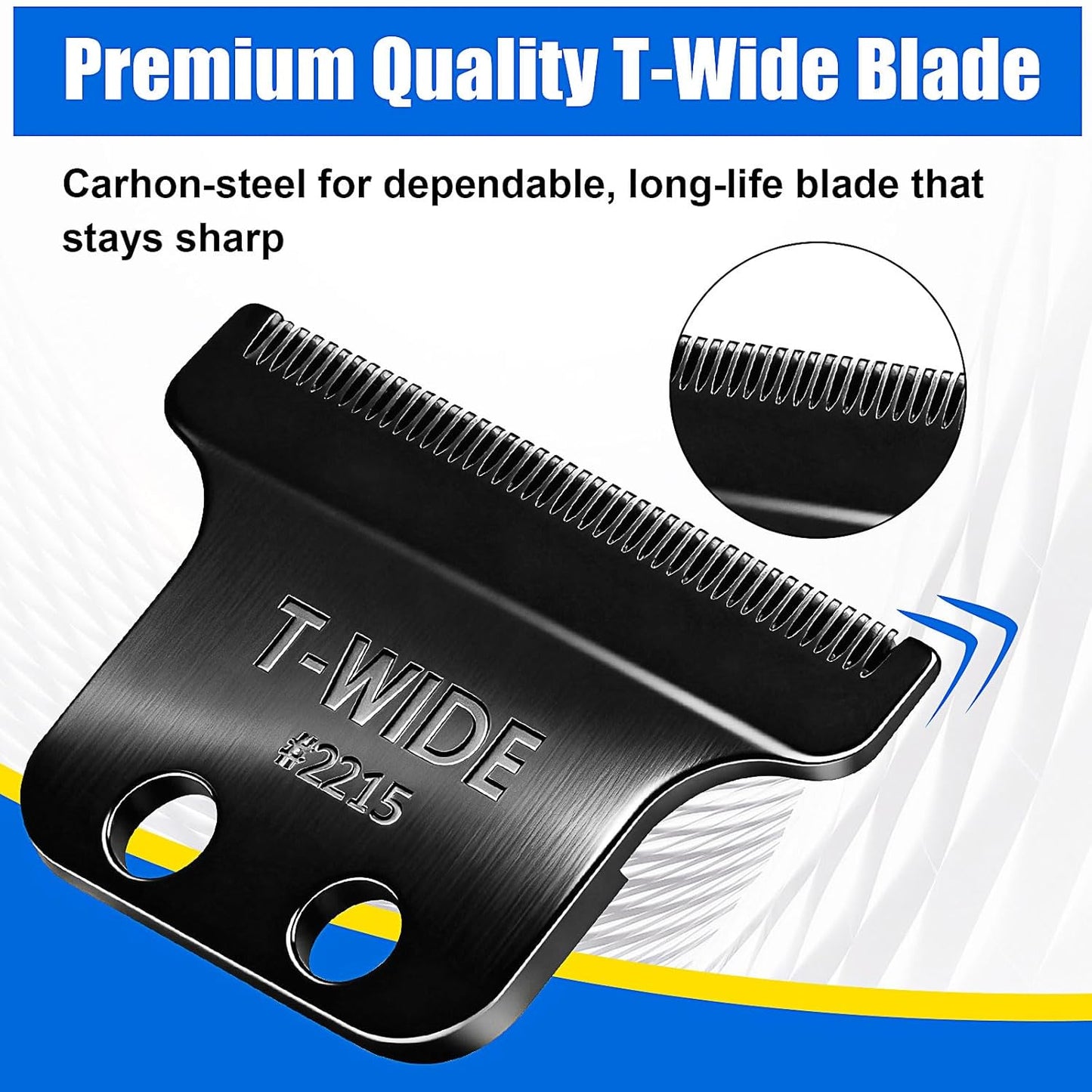 Replacement T Wide Blades for Wahl 5 Star Detailer Li Trimmer - Adjustable Stainless Steel Zero-Gap Blade | 1PC Black