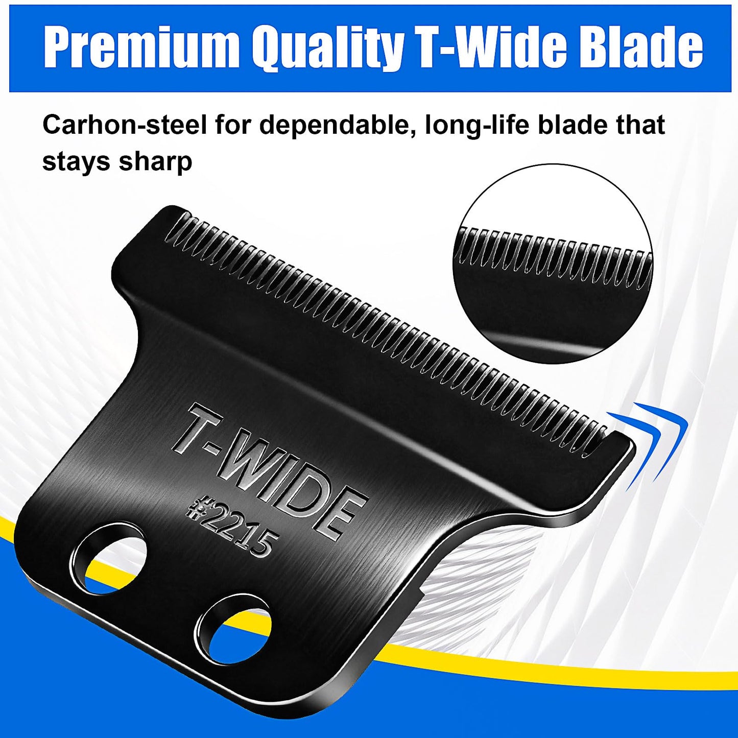 2PCS 2215 Replacement T Wide Blades Compatible with Wahl 5 Star Detailer Li Trimmer(8081) and (8171) - Adjustable Stainless-steel Zero-Gap Trimmer Blade ((3PCS-Black)