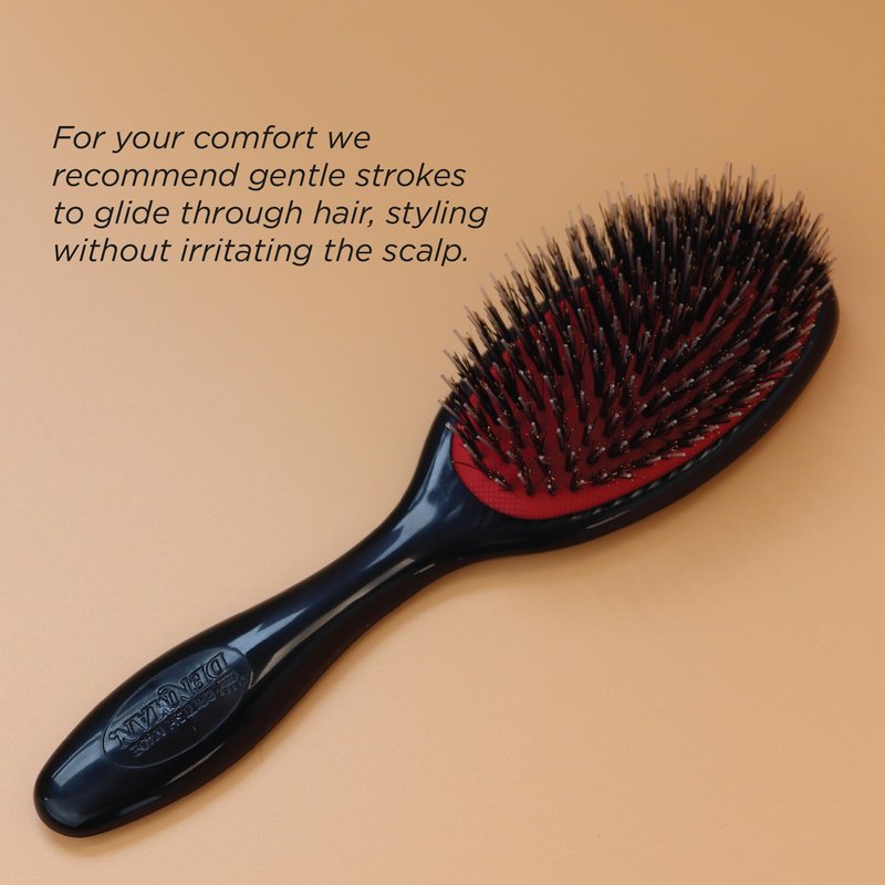 Denman Cushion Hair Brush (Small) with Soft Nylon Quill Boar Bristles - Porcupine Style for Grooming, Detangling, Straightening, Blowdrying and Refreshing Hair – Black, D81S