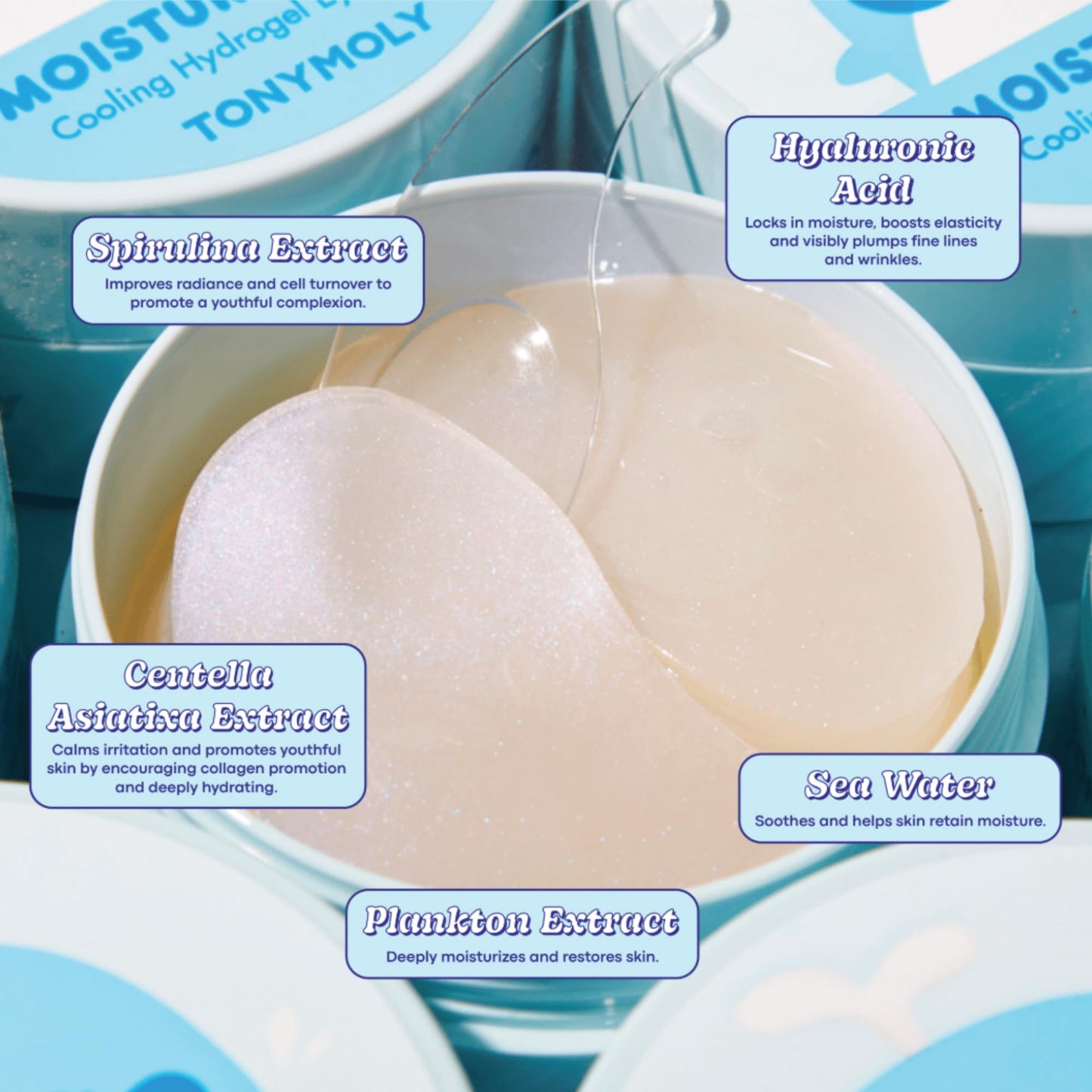 TONYMOLY Moisture Boost Cooling Hydrogel Eye Patches – Hydrating & Refreshing Under Eye Patches with Hyaluronic Acid, Spirulina & Plankton, 30 Pairs