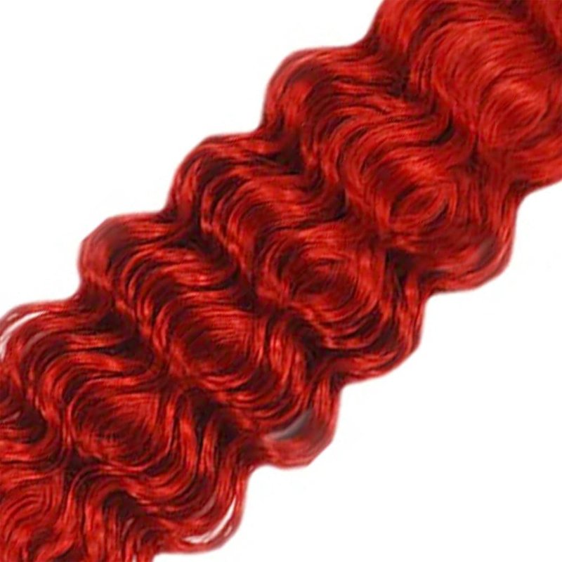 Red Human Hair Bundles Deep Wave 32 Inch Deep Single Bundle Human Hair Light Red Color Unprocessed Native Virgin Hair 100g Total Double Weft Crochet Human Hair Extensions for Women