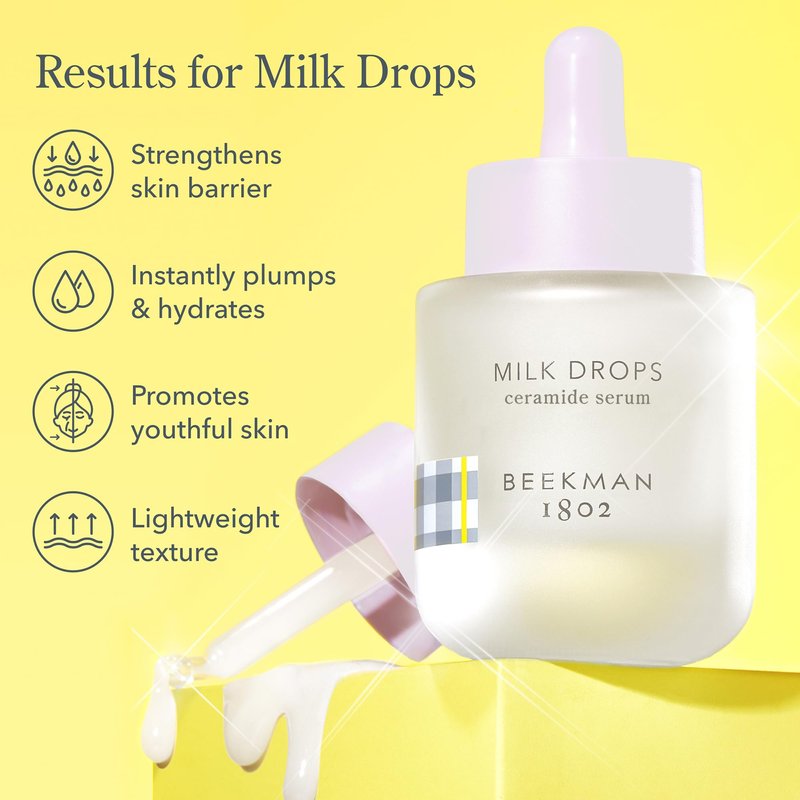 Beekman 1802 Milk Drops Ceramide Face Serum – Hydrating Barrier Serum with Goat Milk, Ceramides, Squalane & Hyaluronic Acid – Lightweight, Fragrance Free – For Oily & Acne-Prone Skin – 1 fl oz