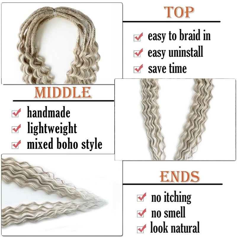 Curly Dreadlock Extensions - Boho Style Double Ended Synthetic Dreads | 26 Inches, 10 Strands, Soft (T17/56)