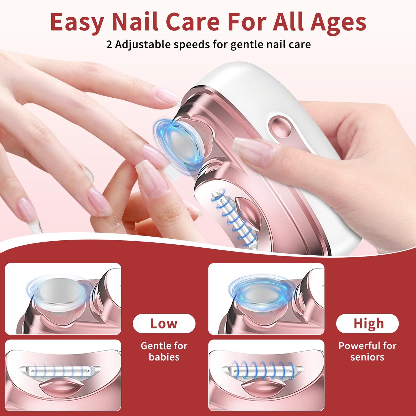 2025 Upgraded 4-in-1 Electric Nail Clipper for Seniors Adults Kids, Automatic Nail Trimmer with 3 Speeds, LED Light & Nail Debris Storage, Rechargeable Electric Toenail Clipper for Thick Nails