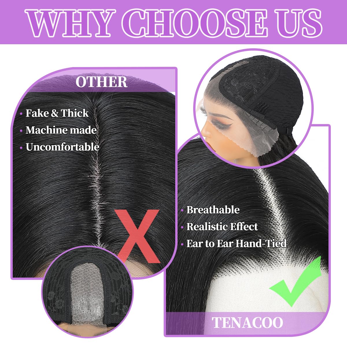 TENACOO Chocolate Brown Short Straight Bob Wig for Women T Part Synthetic Lace Front Bob Glueless Wig Middle Center Part Shoulder Length Bob Lace Wigs for Daily Party Christmas (Brown-14 Inches)