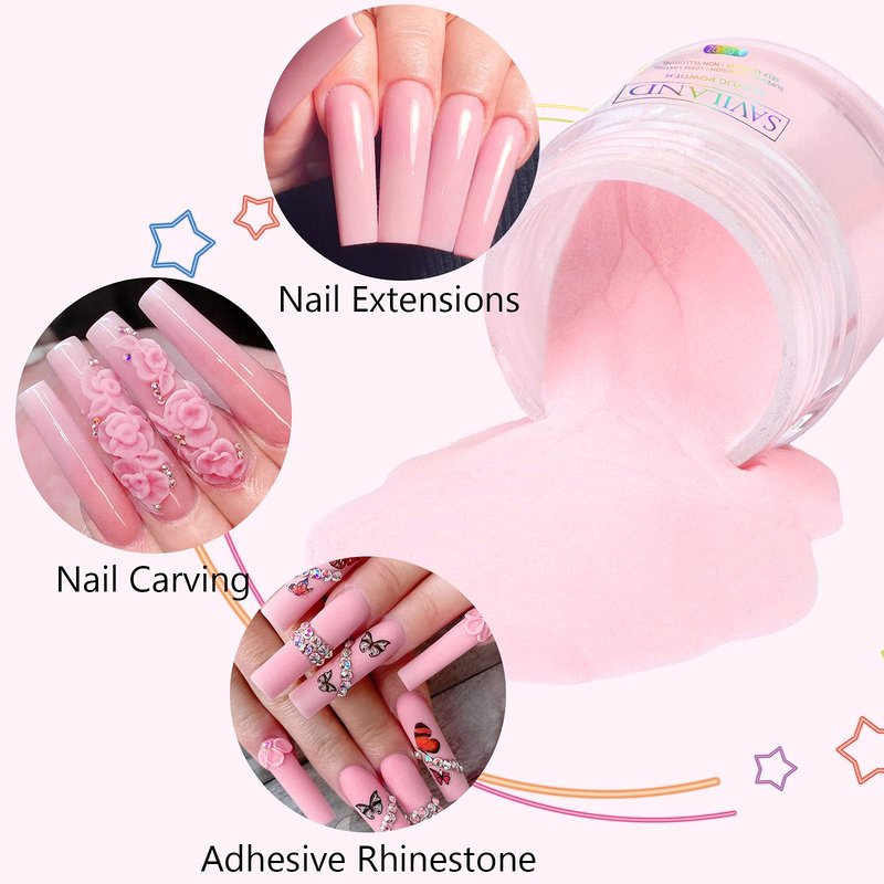 Saviland Pink Acrylic Powder: 30g Professional Colored Acrylic Nail Powder Polymer for French Manicure DIY Nail Art Extension 3D Carving, Long Lasting No Need Nail Lamp