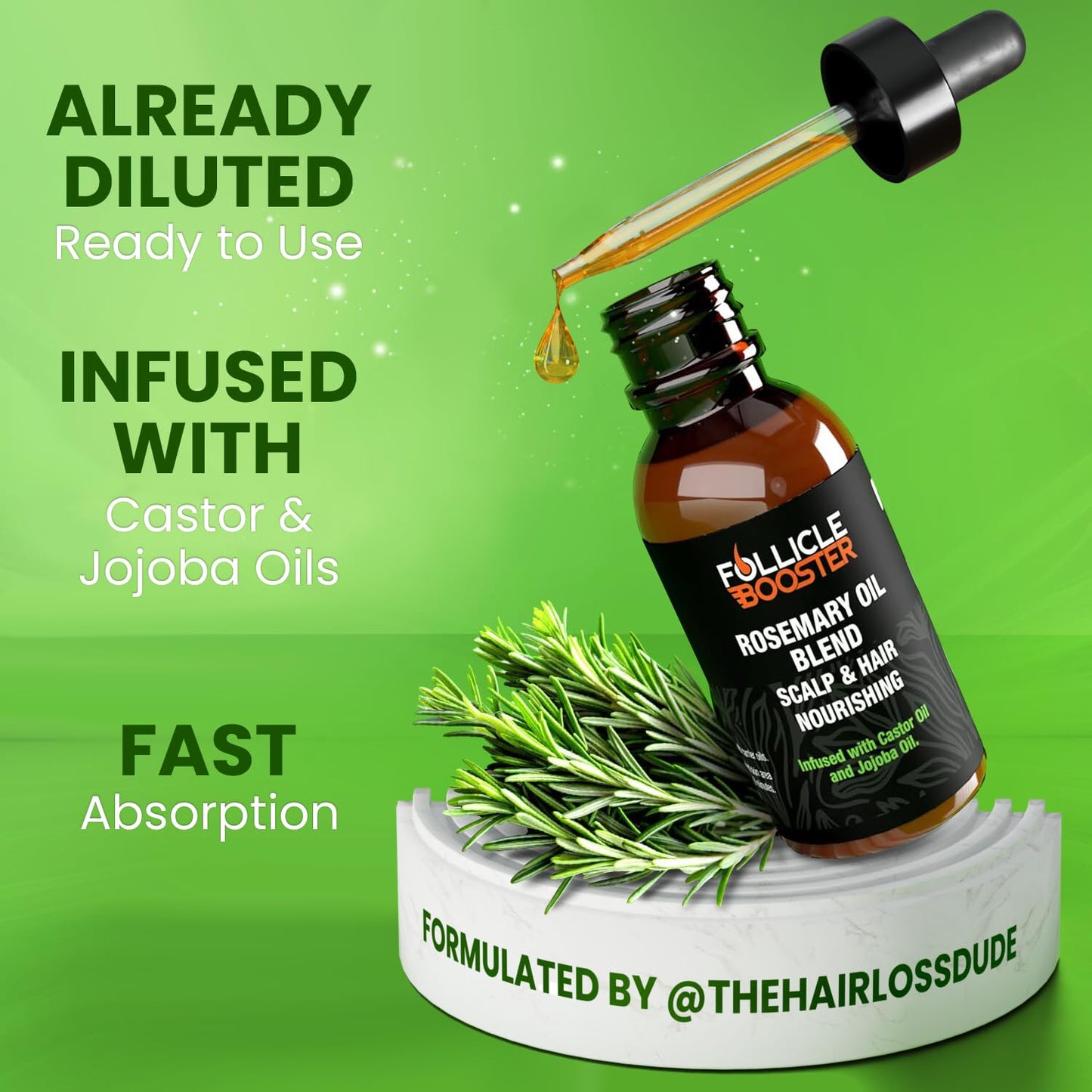 Follicle Booster Rosemary Oil Blend - Mint, Castor, Jojoba & Biotin added - Supports Hair Growth, Strengthens Follicles, Nourishes Scalp - For Adults & Teens - 6 Pack
