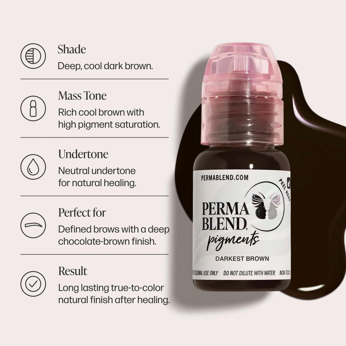 Perma Blend - Darkest Brown - Microblading Ink for Permanent Eyeliner - Professional Tattoo Ink - Dark Black/Brown Tattoo Ink Makeup - Vegan (0.5 oz)