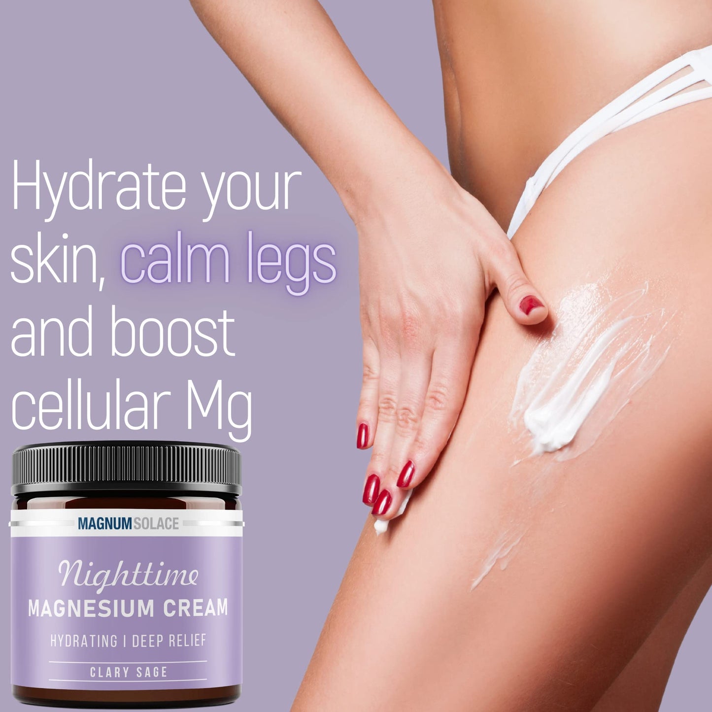 Magnum Solace Magnesium Lotion – Nighttime Magnesium Cream – Apply to Legs, Arms or Chest - Topical Magnesium Chloride – USA Made and Safe for Kids (Clary Sage)