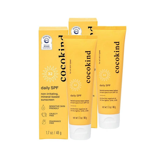 Cocokind Daily SPF, Mineral Face Sunscreen with Zinc Oxide, SPF 32, Reef Safe, Unscented, All Skin Types, Non-Toxic, Cruelty Free, 2 Pack, 1.7 fl oz