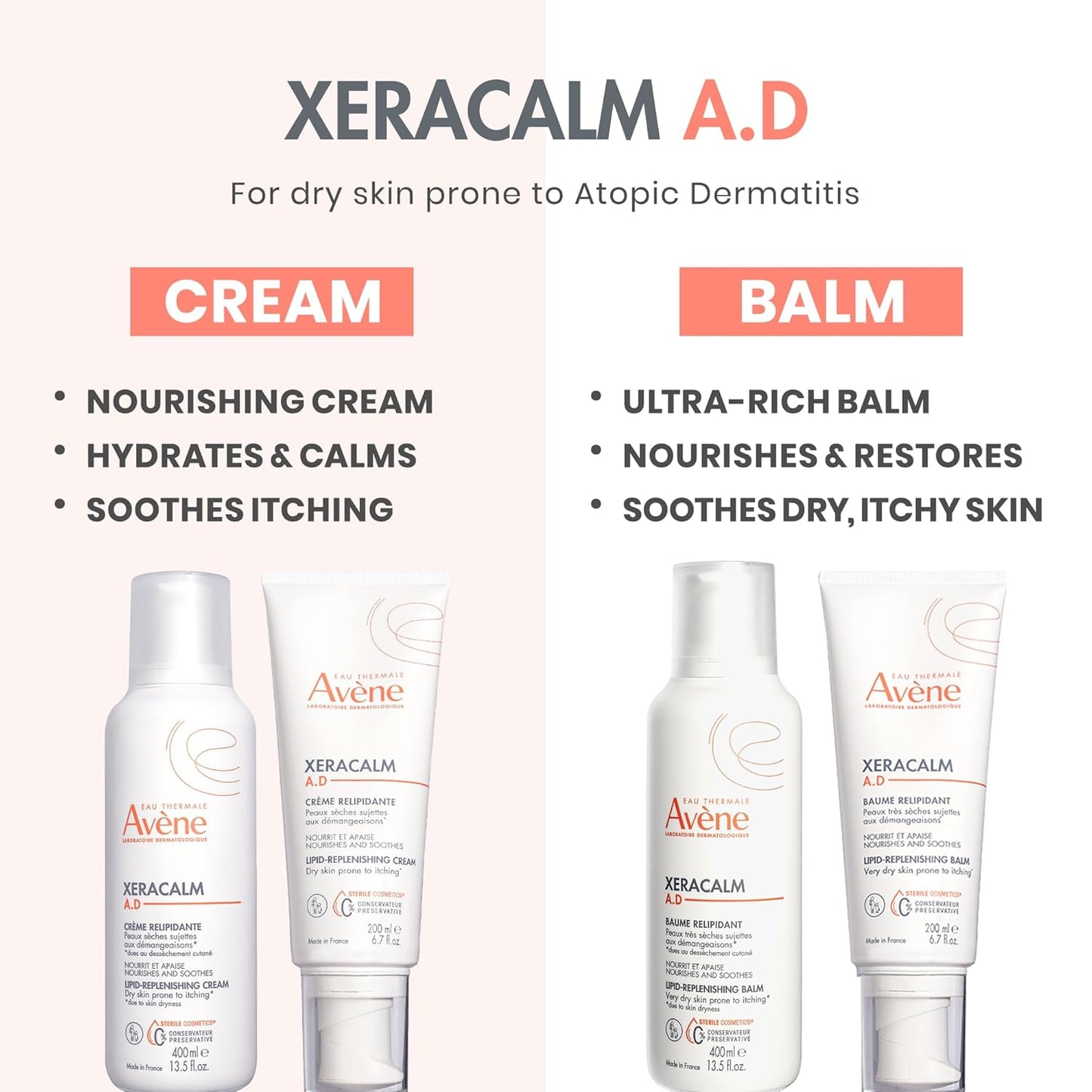 Avène XeraCalm A.D Lipid-Replenishing Cream | Eczema Relief for Dry, Itchy Skin - 6.7 Oz, Fragrance-Free, Safe for All Ages