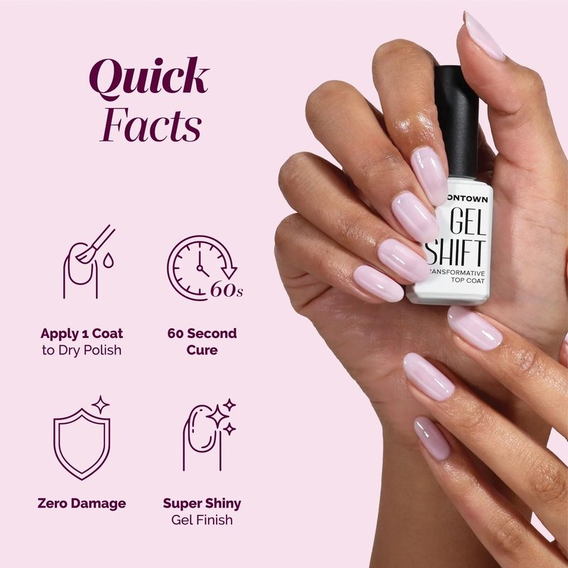 LONDONTOWN GelShift Top Coat and Foldable UV Lamp Set, Transformative UV Gel Top Coat for Nail Polish, Light and Fast Curing Lamp
