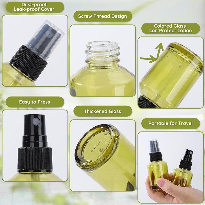 Segbeauty 12pcs 1oz Empty Glass Fine Mist Spray Bottle, Small Travel Perfume Atomizer Refillable, 30ml Glass Spray Bottles for Hair, Green Mini Cologne Atomizer Sprayer, Travel Containers for Liquids