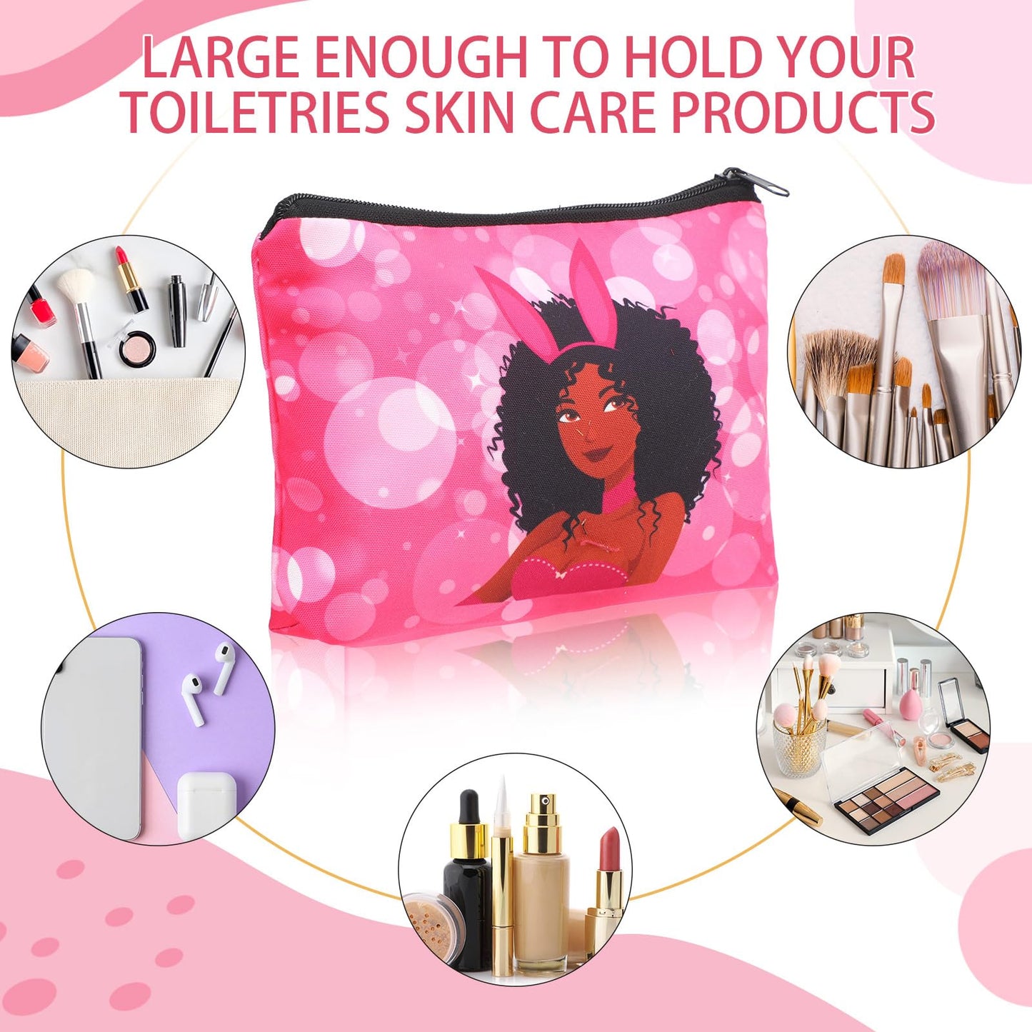 Sweetude 30 Pcs Black Women Cosmetic Bags African American Makeup Bag Reusable Canvas Toiletry Bag Zipper Pouches for Purse Afro Travel Organizer Toiletries Accessories Inspirational Gift