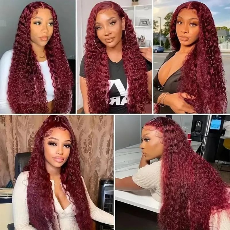 Water Wave Human Hair Bundles - 12A Unprocessed Virgin Hair | Burgundy 14-18 Inch Extensions