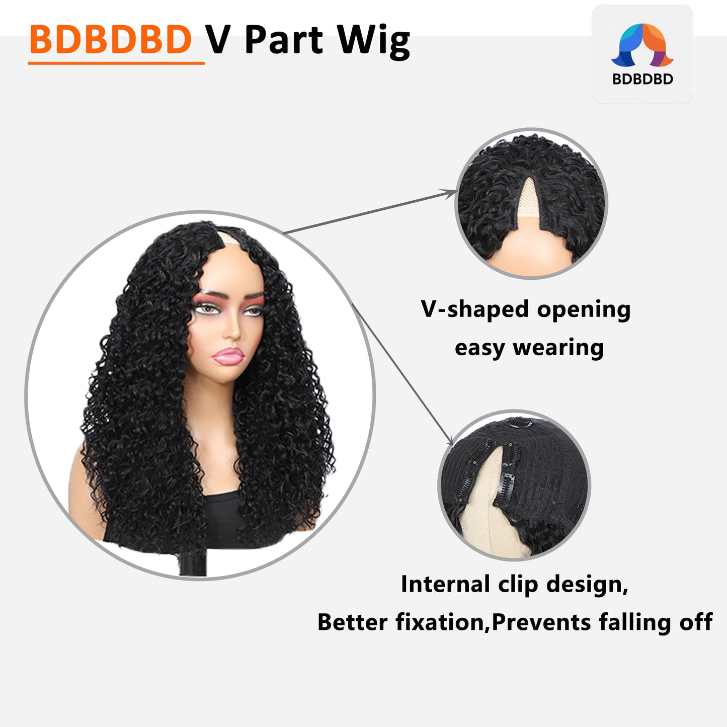 BDBDBD Curly V Part Wig Human Hair With Elastic Upgrade U Part Human Hair Wig No Leave Out V part Wig Curly 180% Density Begin ner Frie ndly No Gl ue No Sew In Natural Black COLOR 12 Inch