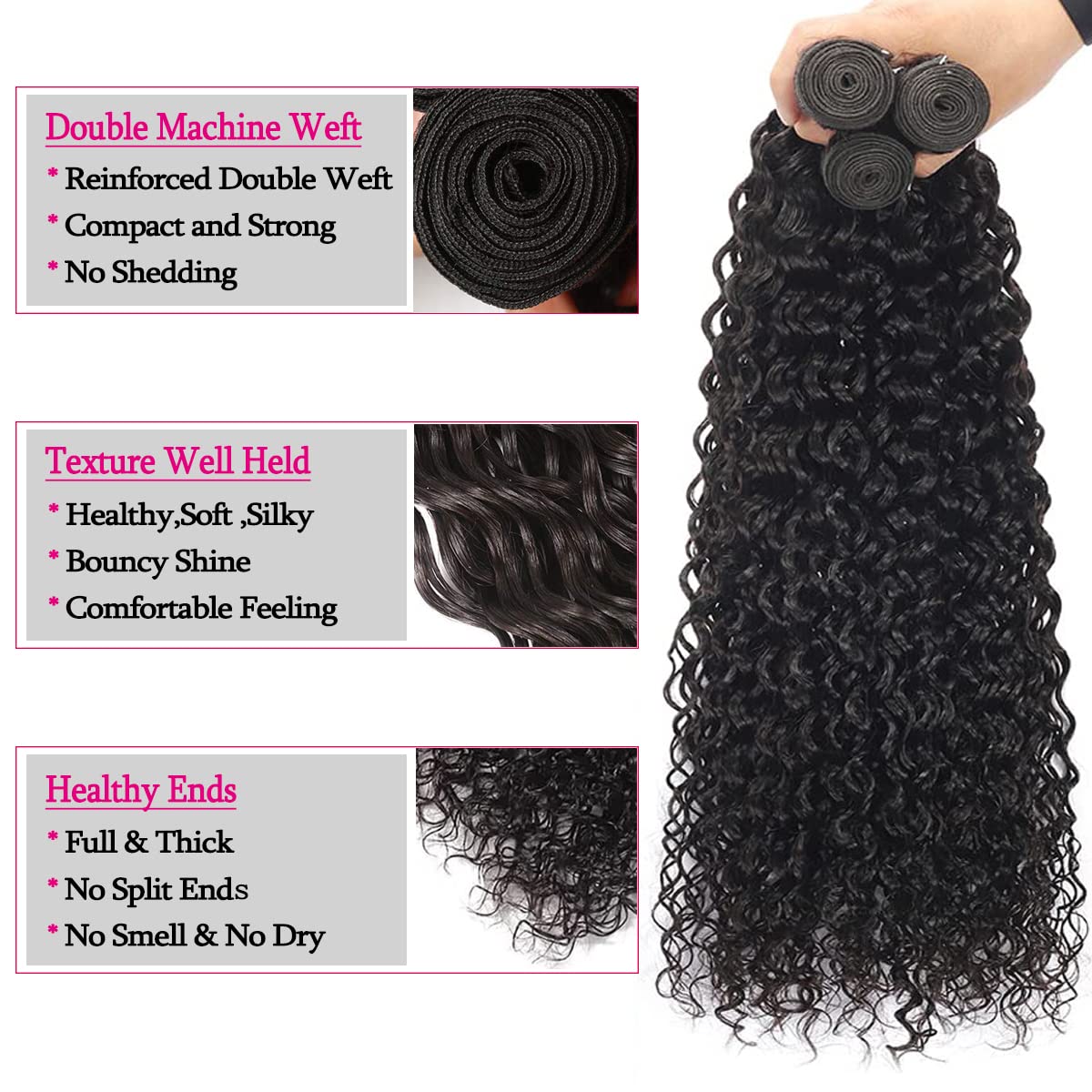Beautymoon Water Wave Bundles 18 20 22 Inch Wet and Wavy Human Hair Weave Bundles 10A Brazilian Virgin Water Wave Hair 3 Bundles Human Hair Extension for Women Natural Color