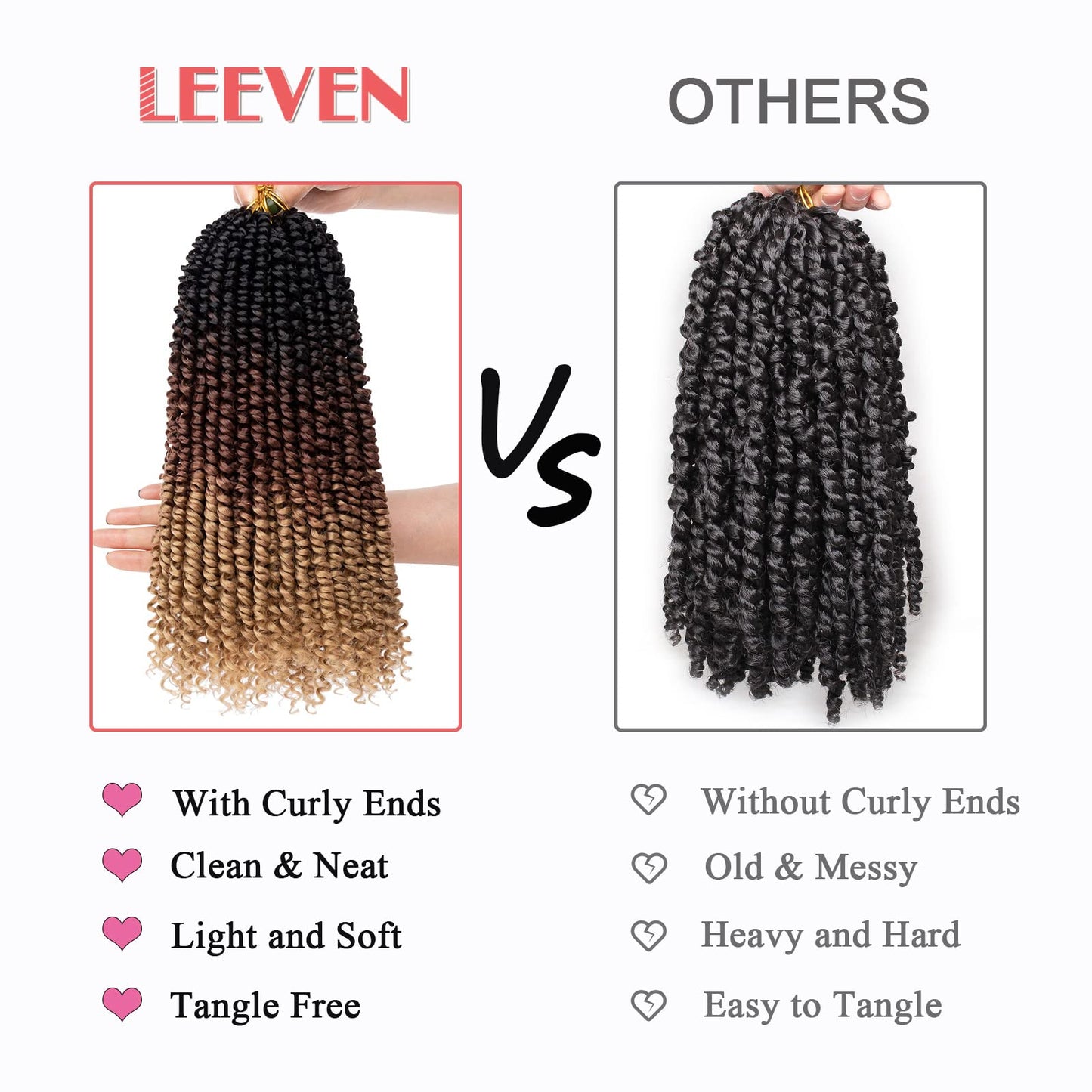 Leeven 22 Inch Pre-twisted Passion Twist Crochet Hair 3 Tones 8 Packs Ombre Brown Bohemian Crochet Passion Braids Hair for Passion Twist Braiding Hair With Curly Ends 96 Strands (1B/30/27#)
