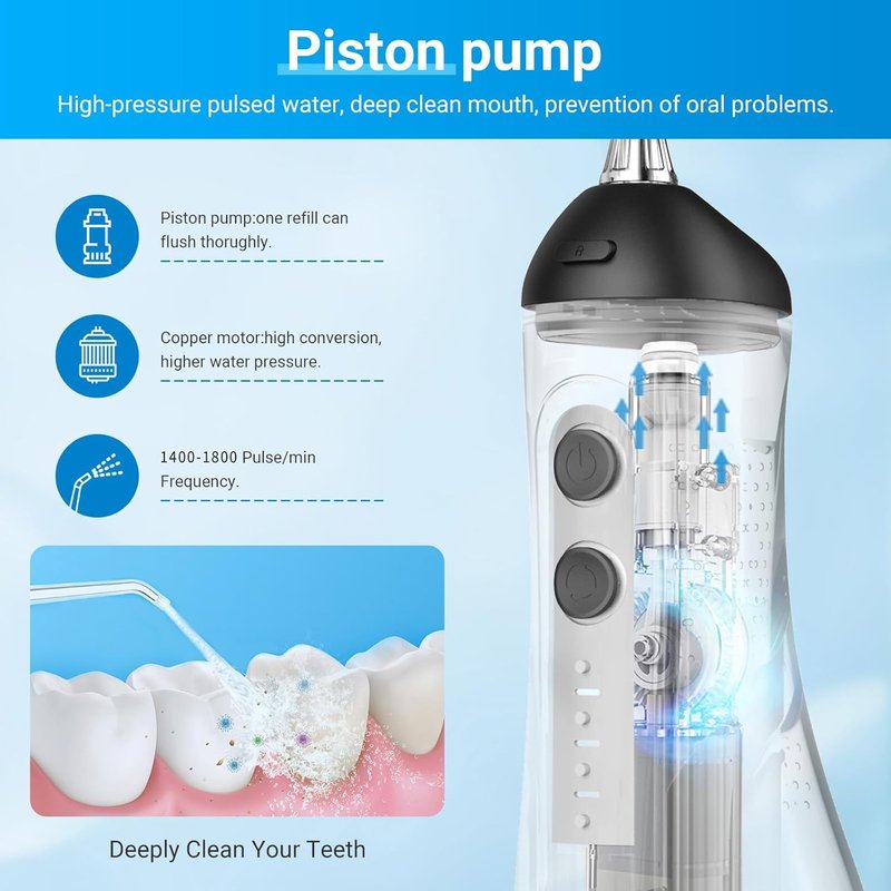 Water Flosser for Teeth - Portable Cordless Dental Irrigator | 4 Cleaning Modes, IPX7 Waterproof, USB-C Charging, Black