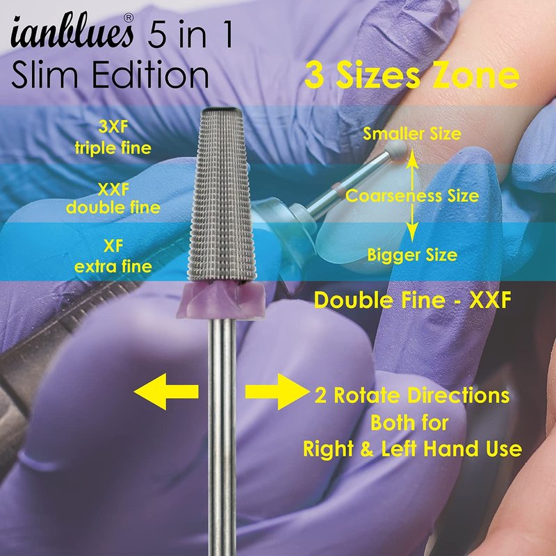 ianblues Multi-function Nail Drill 5 in 1, Slim Barrel Edition for Electric Manicure Machine, Both for Left & Right Hand People, Fast Remove Acrylic Nails or Hard Gel Nails (Double Fine -2XF)