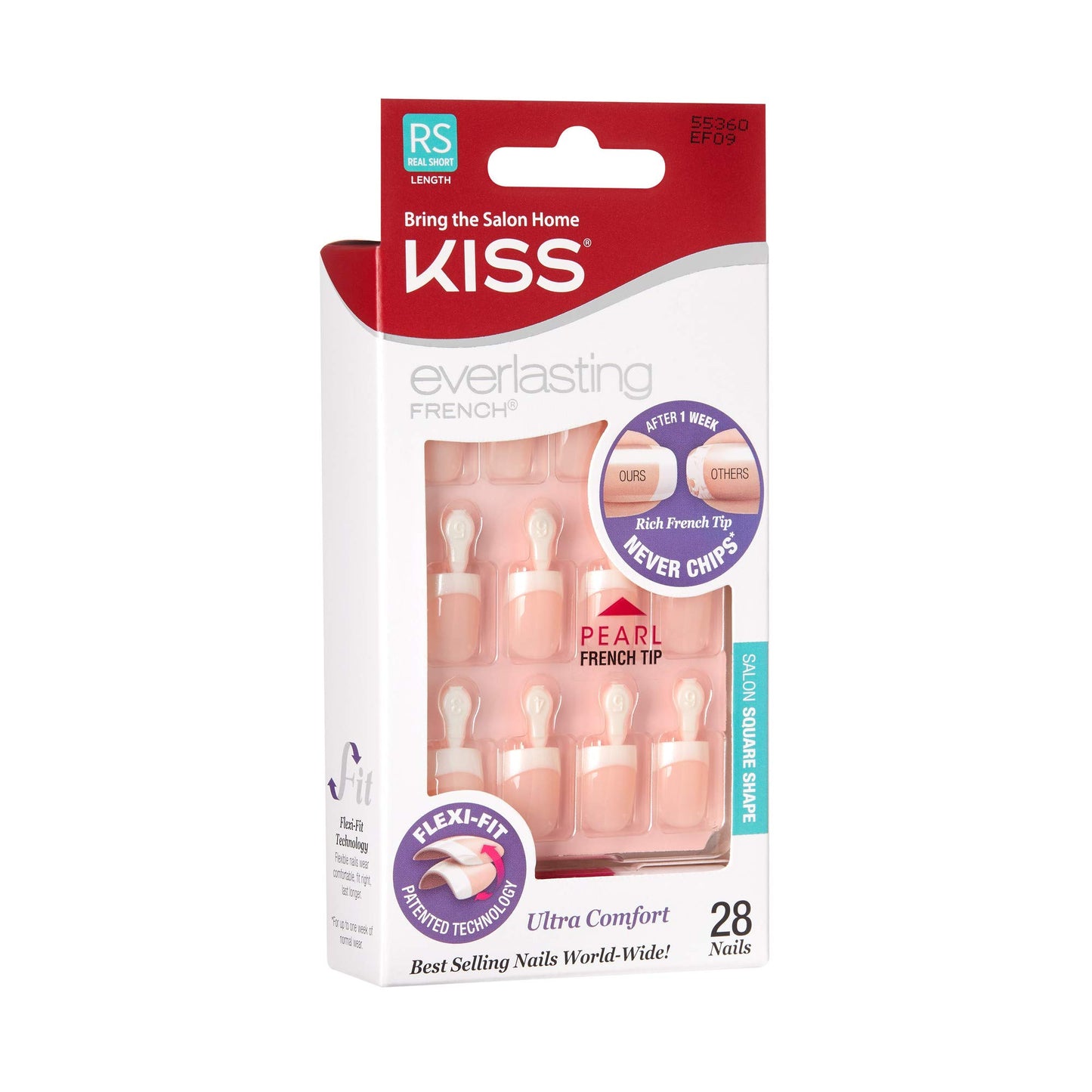 Kiss Everlasting French Tip 28 Full Nails Kit Real Short, String of Pearls EF09 (3-Pack)