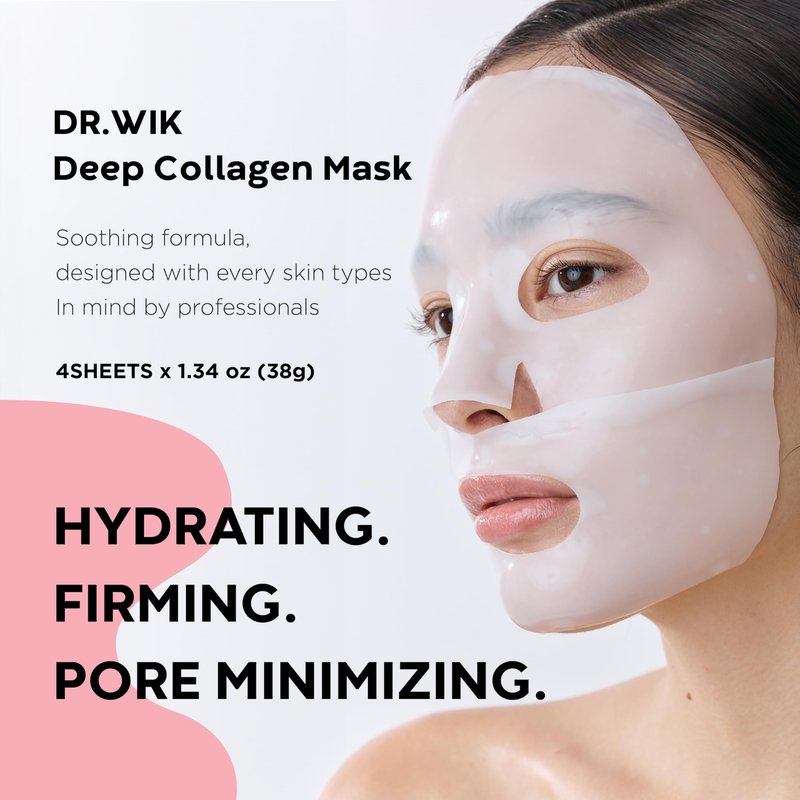 Dr.WIK Deep Collagen Gel Mask – Skin-Hugging Hydrogel Face Mask with Collagen for Firming, Hydration & Pore Care, Niacinamide, Overnight or Travel-Friendly K-Beauty Skincare 38g x 4EA
