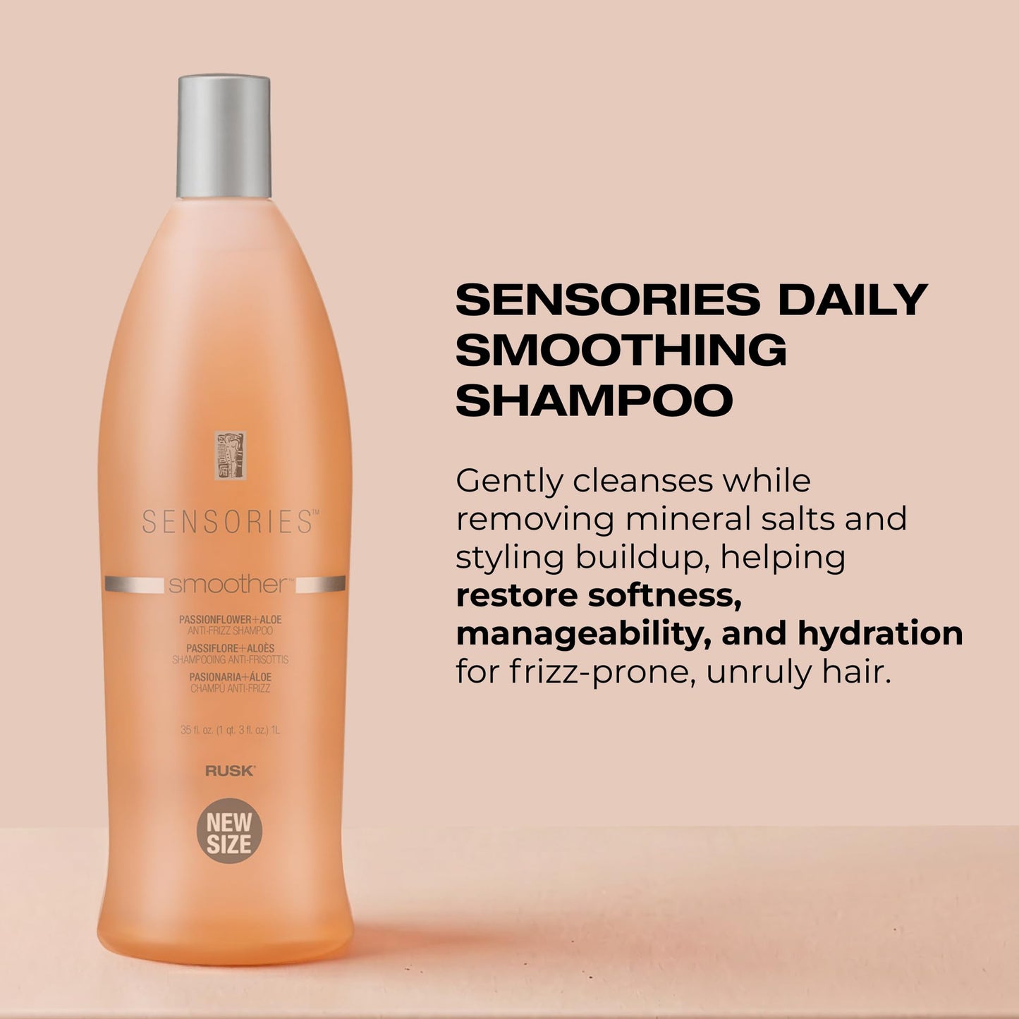 RUSK Sensories Smoother Passionflower and Aloe Smoothing Shampoo, Anti-Frizz Formula With Aloe Helps Smooth and Emollients Restore Moisture Balance, 35 fl. oz