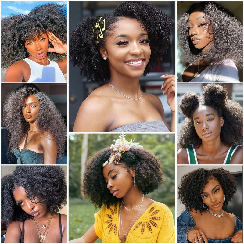 Mongolian Afro Kinky Curly Human Hair 3 Bundles (8 8 8 Inch) Afro Curly Weave Hair Extensions for Black Women Unprocessed Virgin Hair Afro Kinky Human Hair Bundles Natural Color