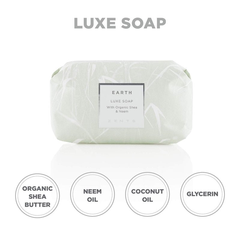 Zents Triple-Milled Luxe Bar Soap (Earth Fragrance) | Moisturizing Soap with Organic Shea Butter | Gentle Hand & Body Wash | Nourishes & Softens Skin | 5.7 oz