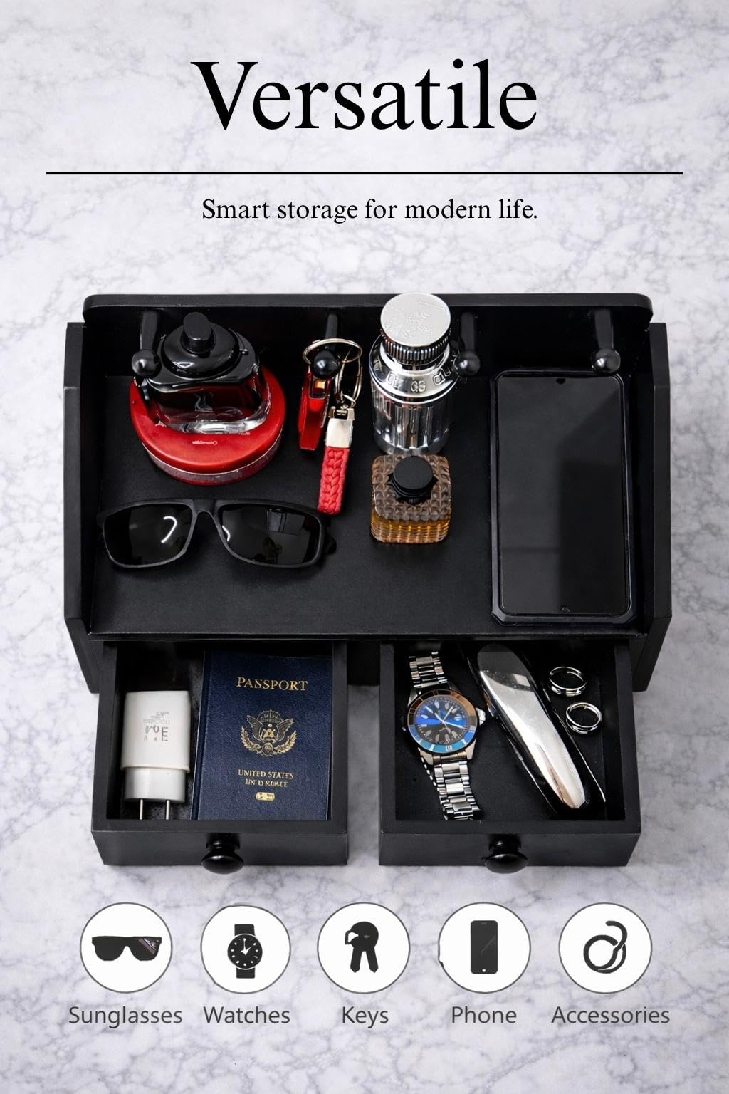 NOBLEHAUS Mens Organizer,Cologne Organizer for Men with Drawer,Perfume Organizer,Cologne Stand,Perfume Stand,Bathroom Countertop Storage,Shelf for Dresser,Mens Bedroom Gift