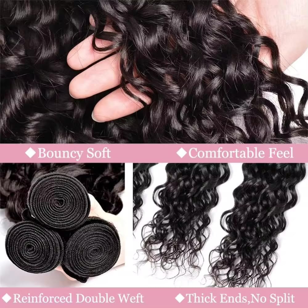 10A Brazilian Water Wave Human Hair Bundles, 100% Unprocessed Virgin Hair Extensions, 20 Inch Wet and Wavy Natural Color for Women, 1 Bundle